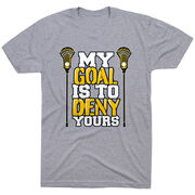 Guys Lacrosse Short Sleeve T-Shirt - My Goal Is To Deny Yours [Sport Gray/Youth Small] - SS