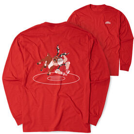 Wrestling Tshirt Long Sleeve - Wrestling Reindeer (Back Design)