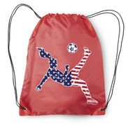 Soccer Drawstring Backpack - Girls Soccer Stars and Stripes Player