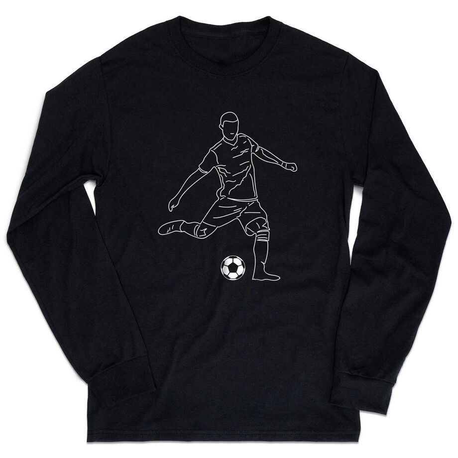 Soccer Tshirt Long Sleeve - Soccer Guy Player Sketch - Personalization Image