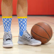 Basketball Woven Mid-Calf Socks - Hoop and Ball (Blue/Yellow)