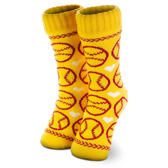 Softball Slipper Socks with Sherpa Lining