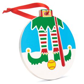 Softball Round Ceramic Ornament - Elf Graphic