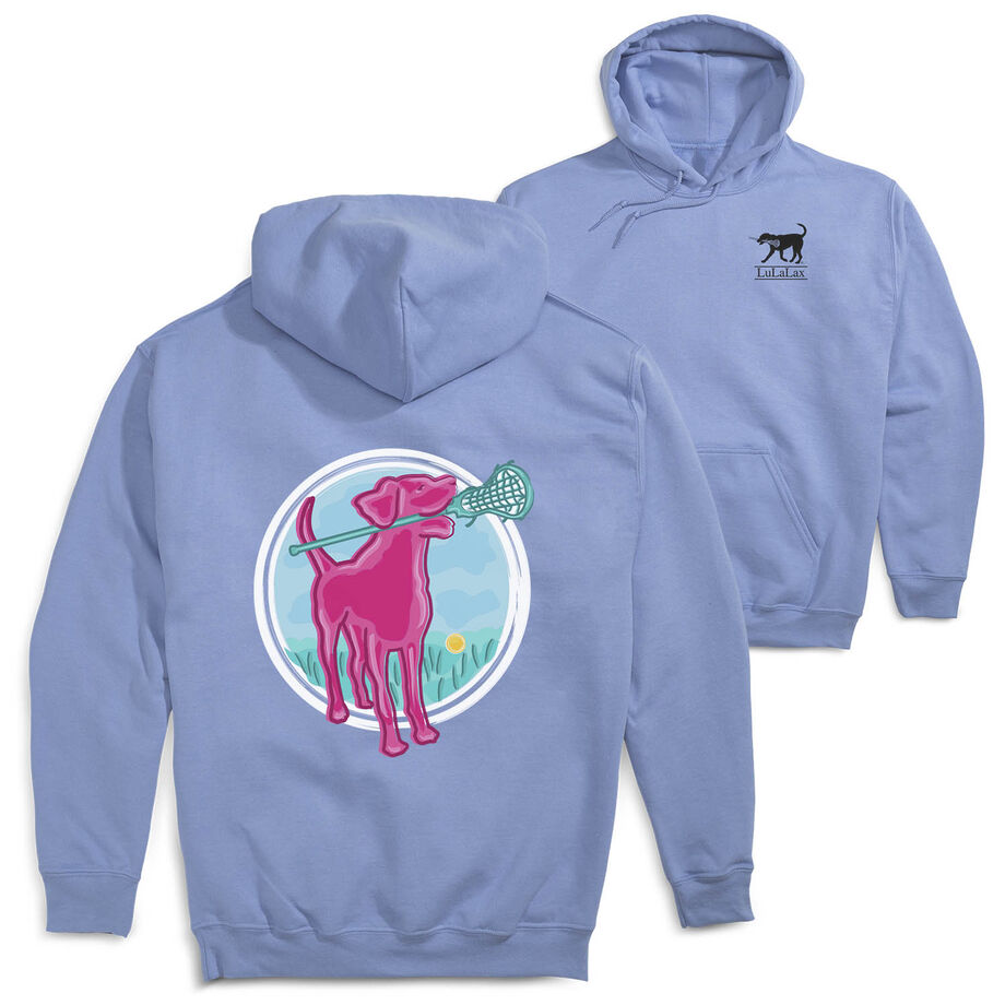 Girls Lacrosse Hooded Sweatshirt - Lacrosse Dog with Girl Stick (Back Design)