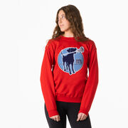 Girls Lacrosse Crewneck Sweatshirt - Watercolor Lacrosse Dog With Girl Stick