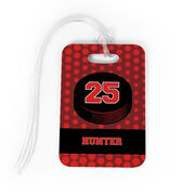 Hockey Bag/Luggage Tag - Personalized Hockey Puck with Dots Background