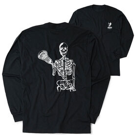 Guys Lacrosse Tshirt Long Sleeve - Skeleton (White) (Back Design)