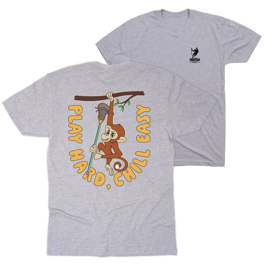 Guys Lacrosse Short Sleeve T-Shirt - Play Hard, Chill Easy (Back Design)