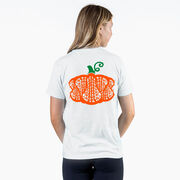 Girls Lacrosse Short Sleeve T-Shirt - Lax Stick Pumpkin (Back Design)