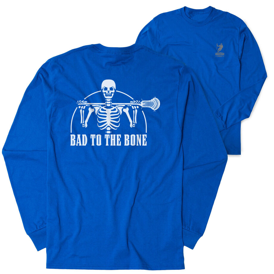 Guys Lacrosse Tshirt Long Sleeve - Bad To The Bone (Back Design)