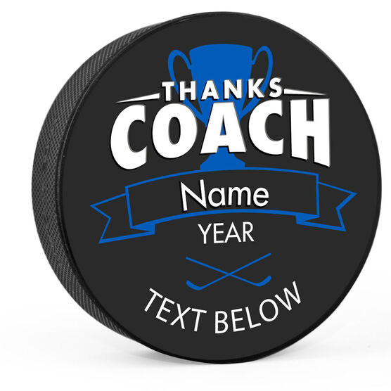 Personalized Thanks Coach with Player Hockey Puck