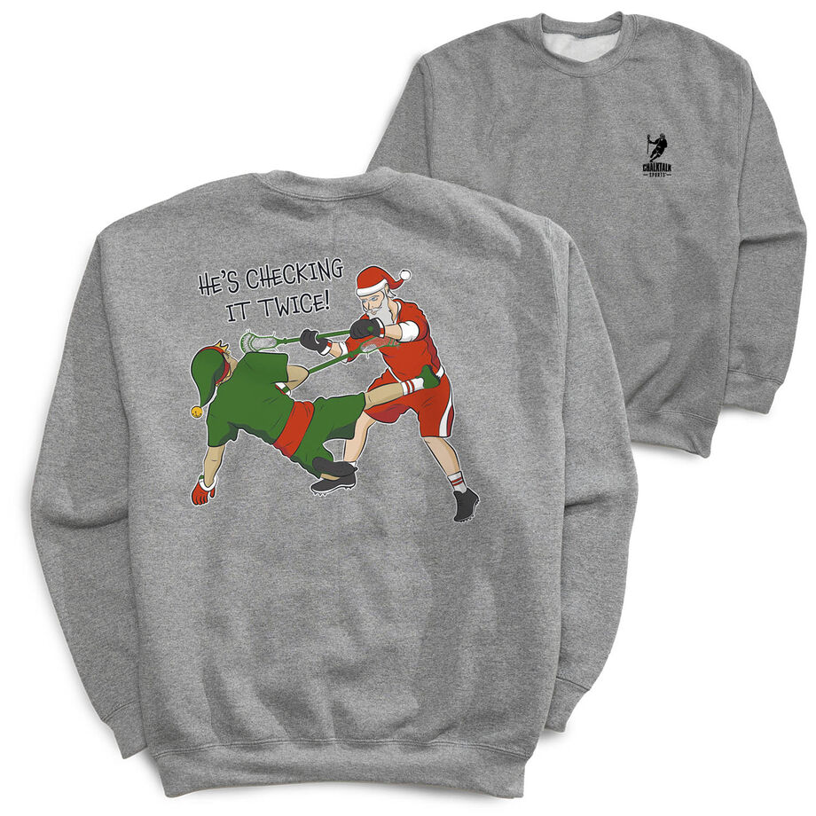 Guys Lacrosse Crewneck Sweatshirt - Checking It Twice Lacrosse (Back Design)
