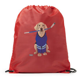 Hockey Drawstring Backpack - Puck The Hockey Dog 