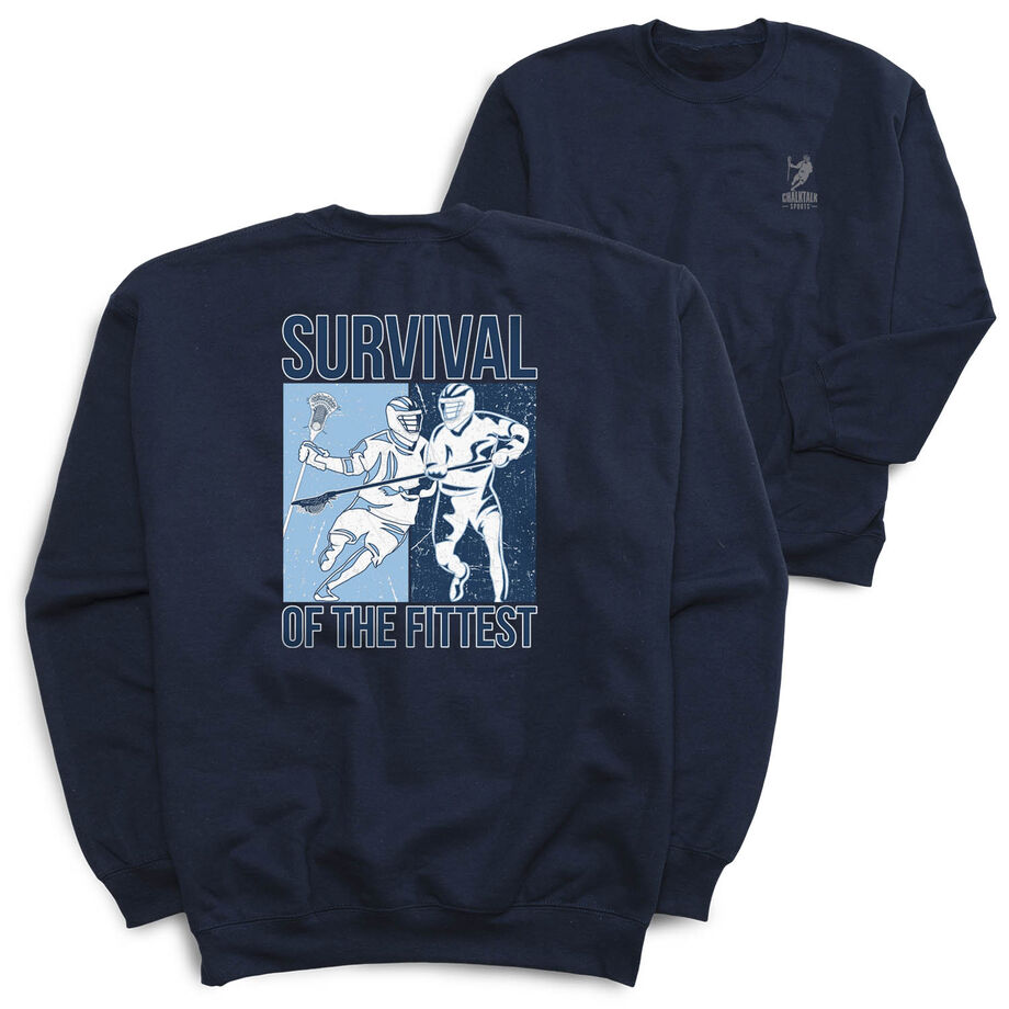 Guys Lacrosse Crewneck Sweatshirt - Survival of the Fittest (Back Design)