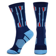 Crew Woven Mid-Calf Socks - Vertical Oars (Navy/Light Blue/Red)