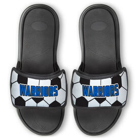 Soccer Repwell&reg; Slide Sandals - Soccer Ball Texture With Text