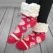 Volleyball Slipper Socks with Sherpa Lining