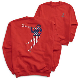 Guys Lacrosse Crewneck Sweatshirt - American Flag Silhouette (Back Design)