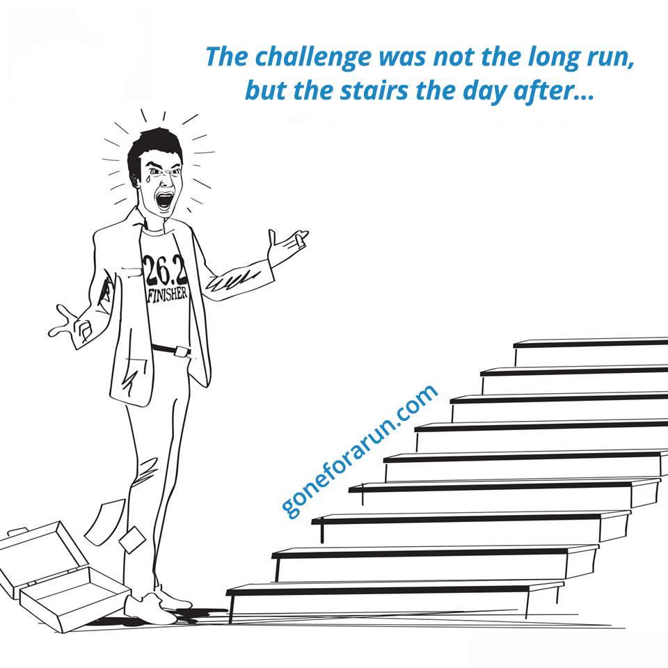 Run Cartoon - The challenge was not the long run, but the stairs the day fter...