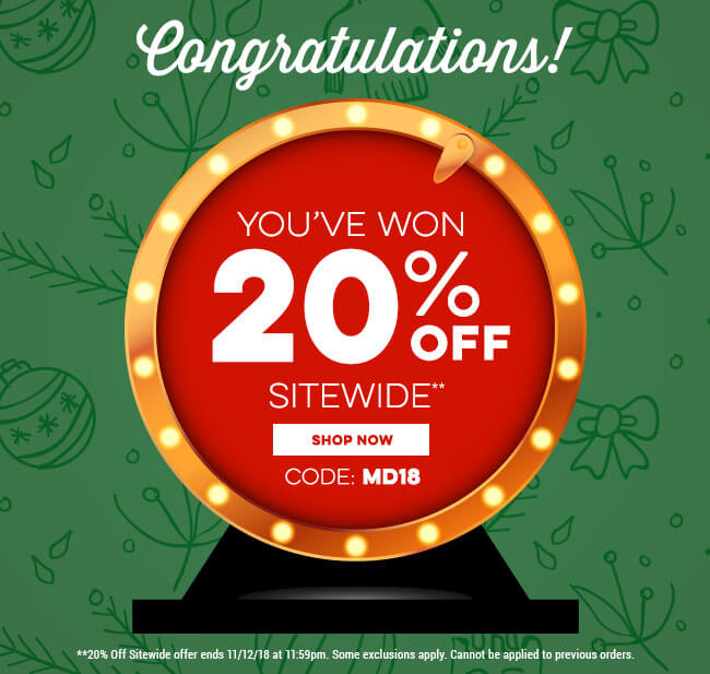 Congratulations! You've won 20% off sitewide. Use code MD18 at checkout. 