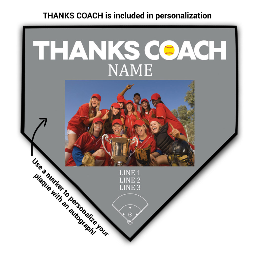 Softball Home Plate Plaque - Thank You Coach Photo - Personalization Image