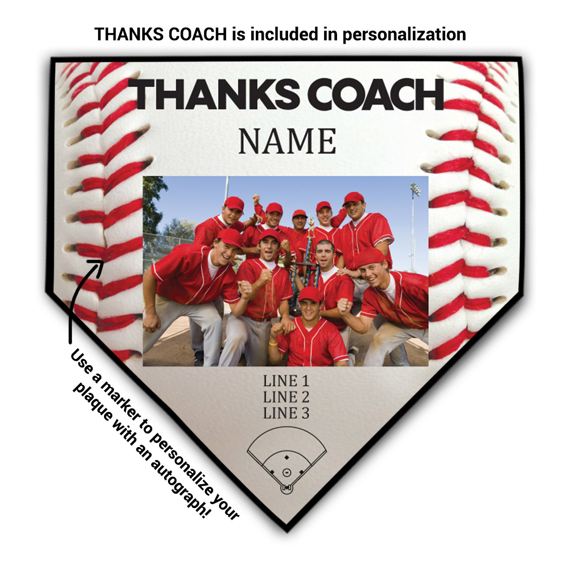 Baseball Home Plate Plaque - Thank You Coach Photo - Personalization Image