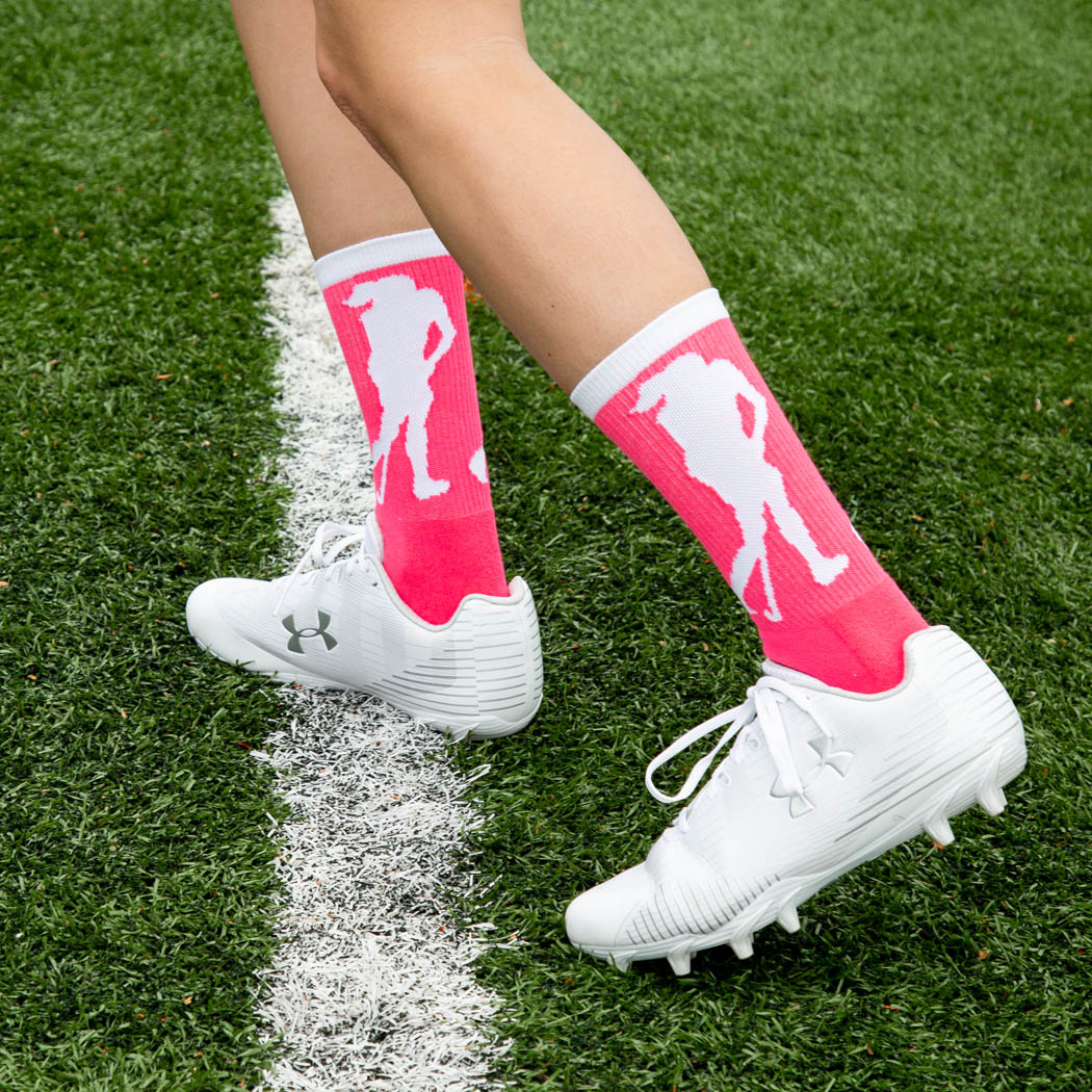 Field Hockey Woven Mid-Calf Socks - Player (Pink/White) | ChalkTalkSPORTS