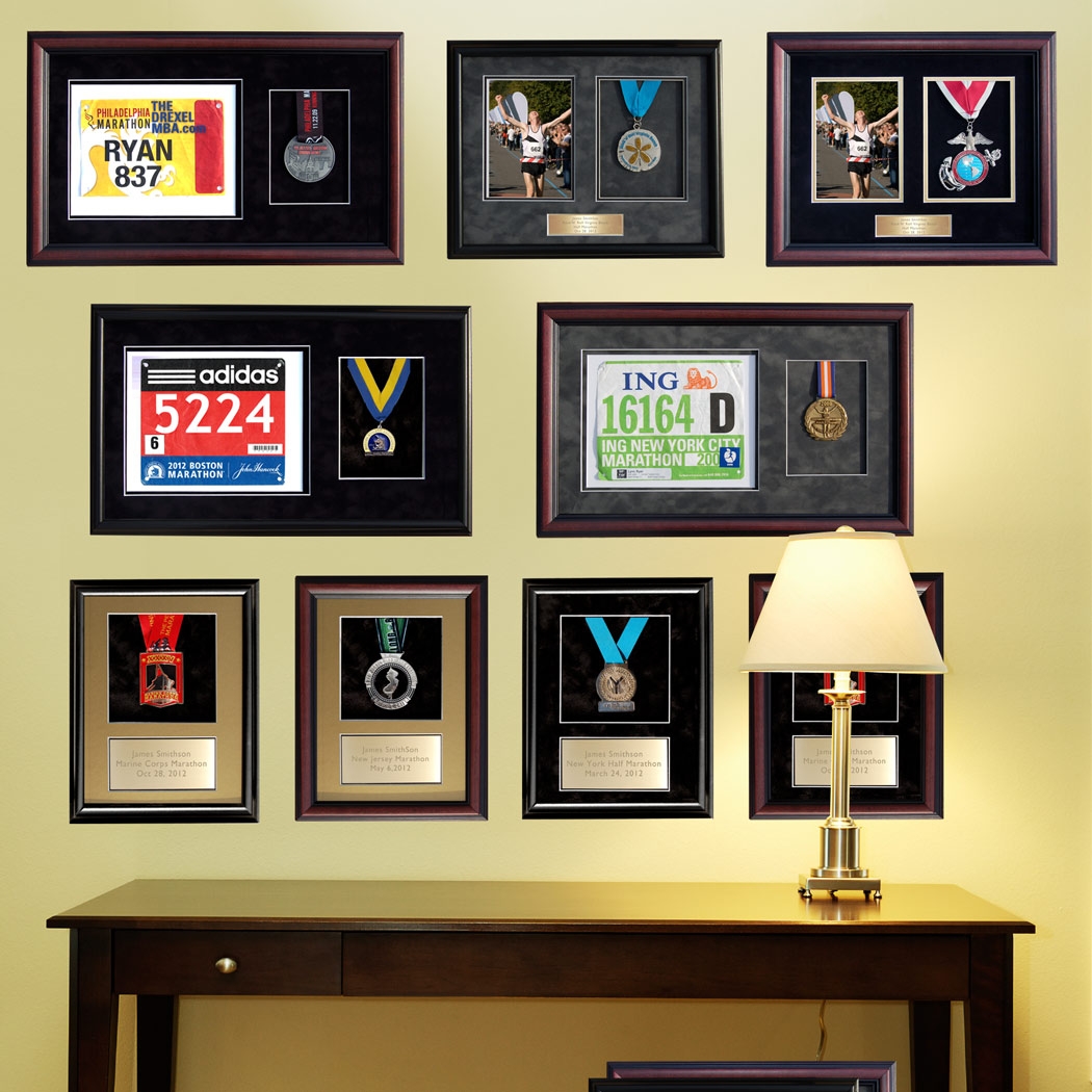 Cherry Wood Medal Display Frame For Runners And Triathletes With Brass Engraved Plate Cherry Wood Medal Display Frame For Runners And Triathletes With Brass Engraved Plate