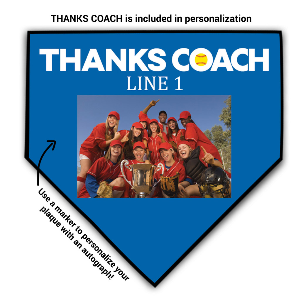 Softball Home Plate Plaque - Thank You Coach Photo Autograph - Personalization Image