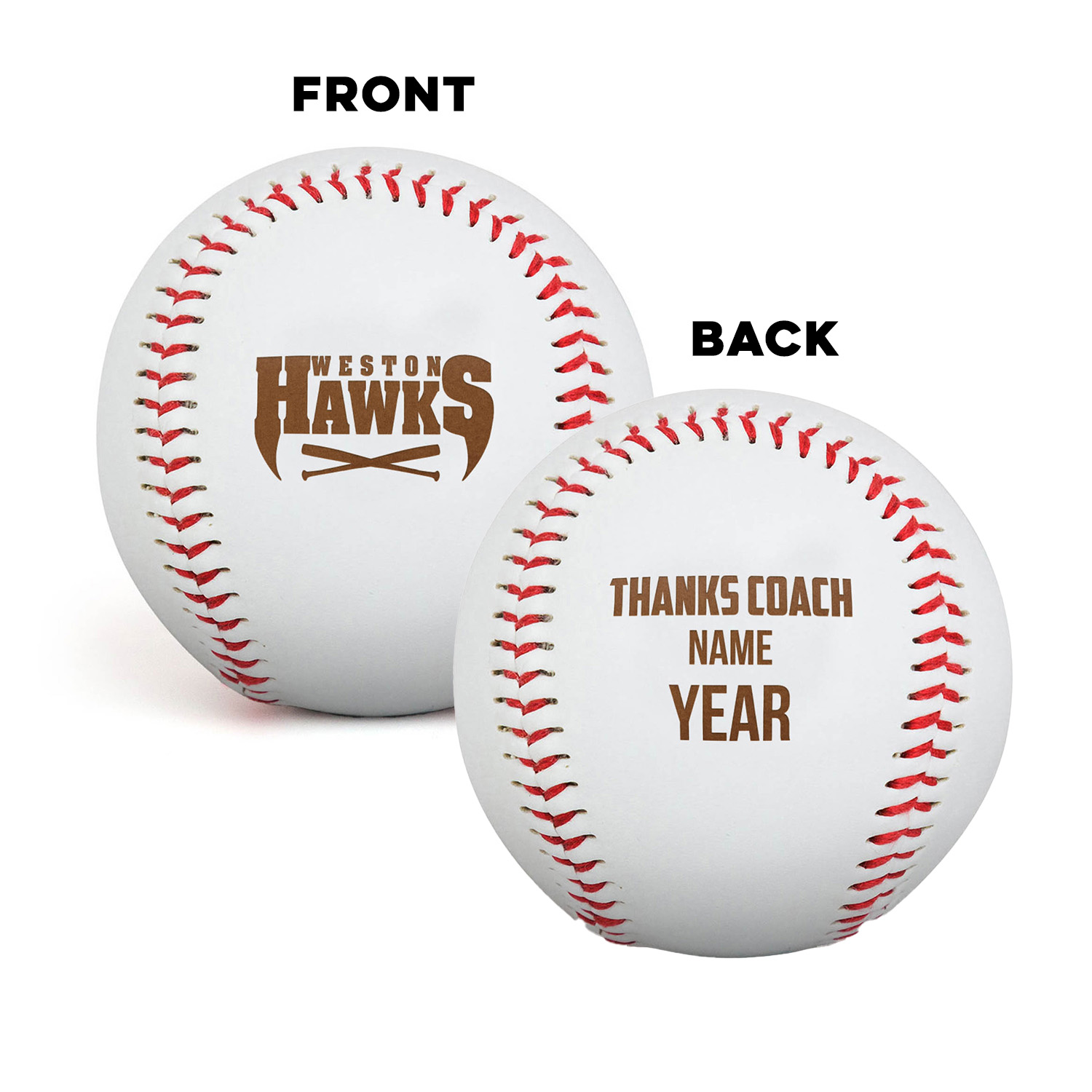 Engraved Baseball Front/Back - Thanks Coach with Team Logo - Personalization Image