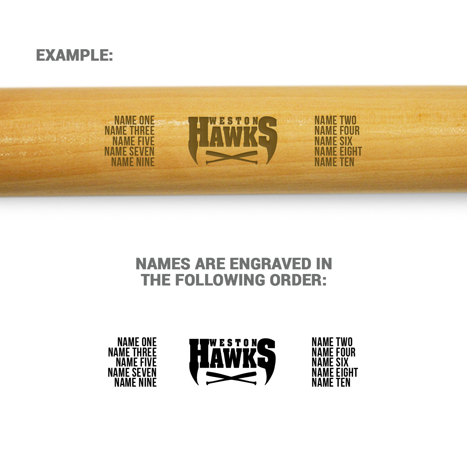 Engraved Mini Baseball Bat - Team Logo With Roster - Personalization Image