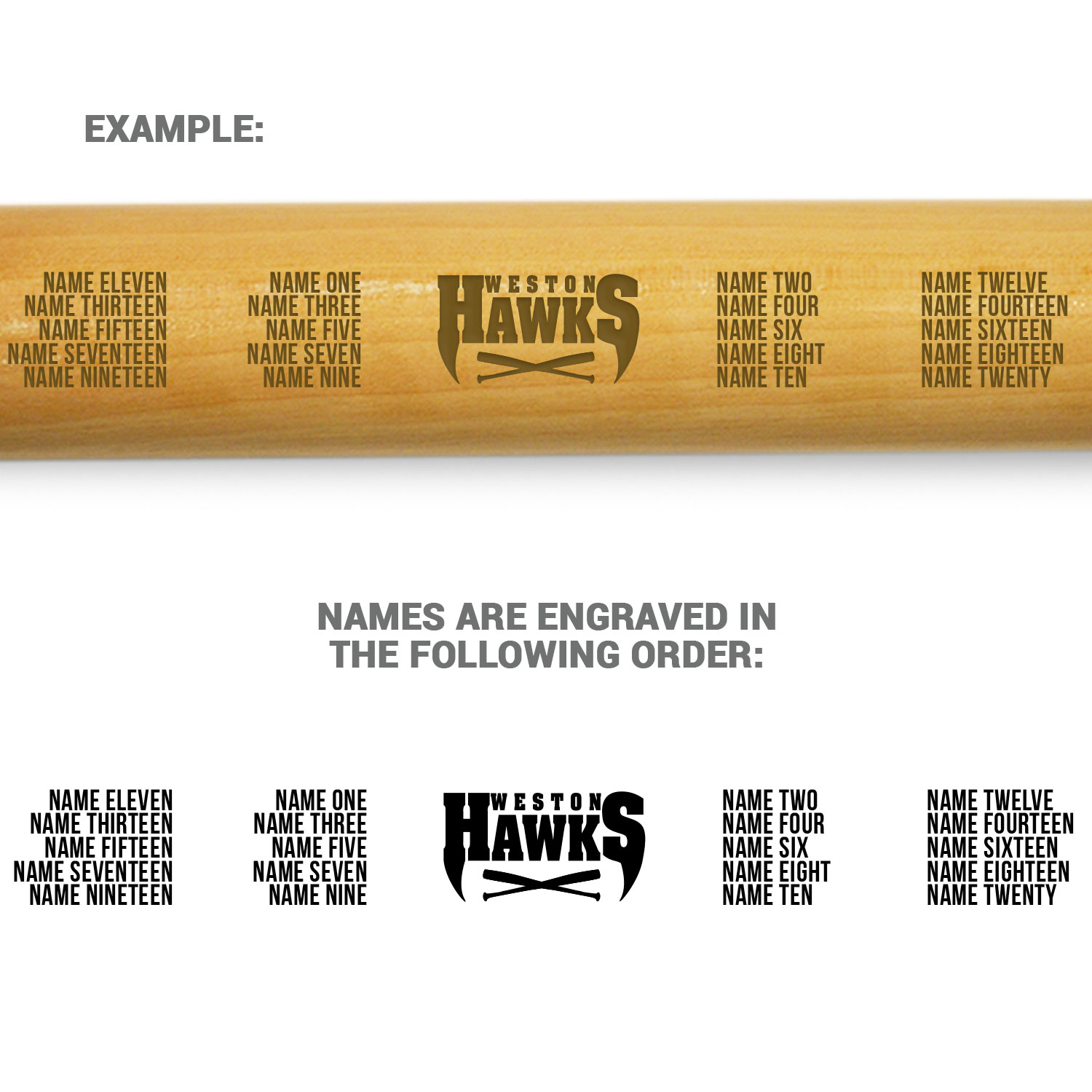 Engraved Mini Baseball Bat - Team Logo With Roster - Personalization Image
