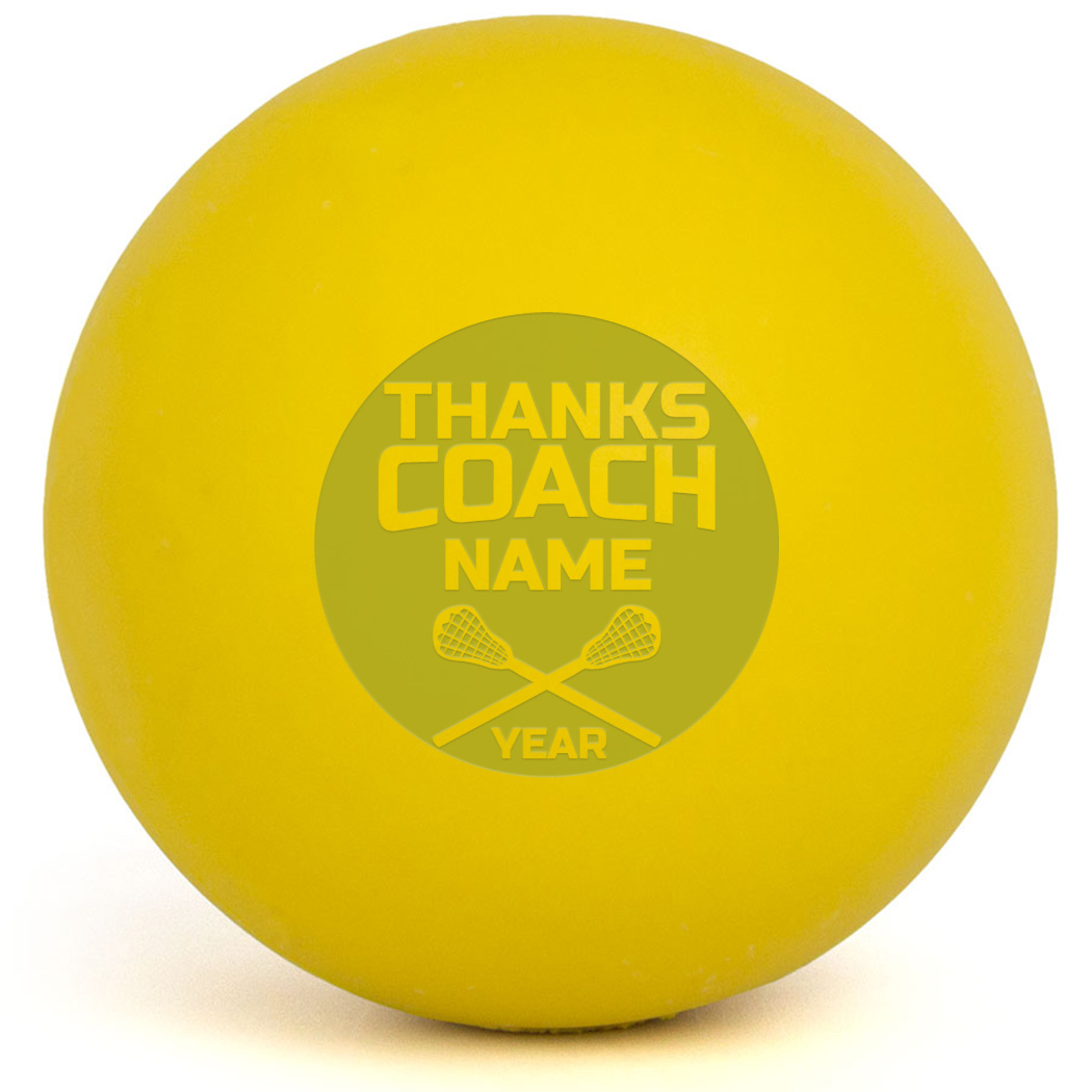 Personalized Engraved Lacrosse Ball Thanks Coach Cutout (Yellow Ball) - Personalization Image