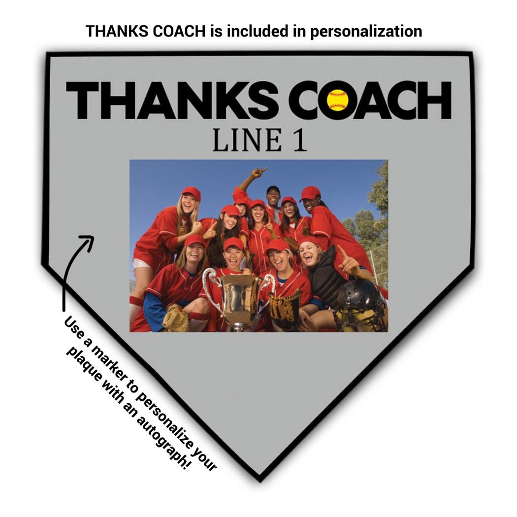 Softball Home Plate Plaque - Thank You Coach Photo Autograph - Personalization Image