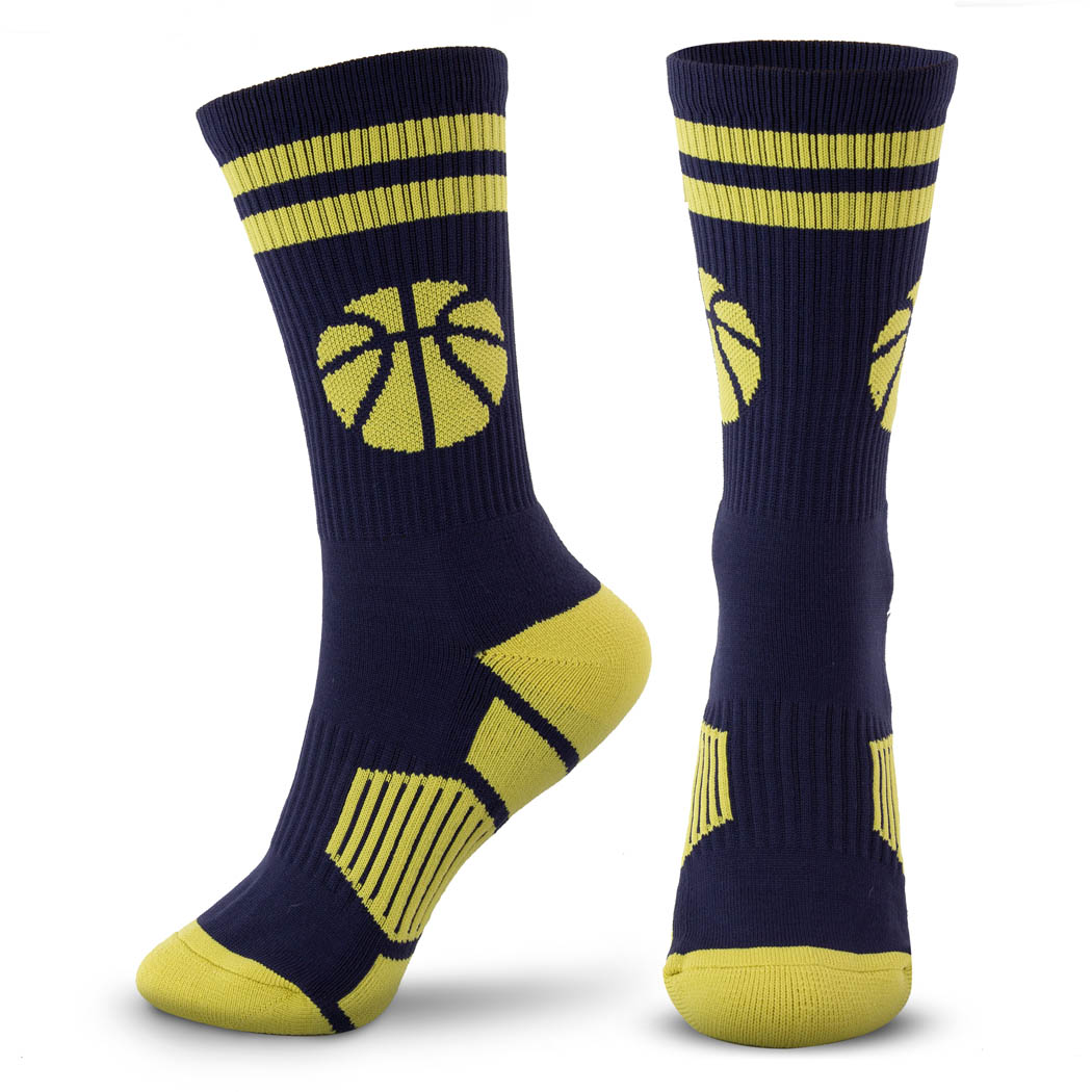 Basketball Woven Mid-Calf Socks - Ball (Navy/Gold) | ChalkTalkSPORTS
