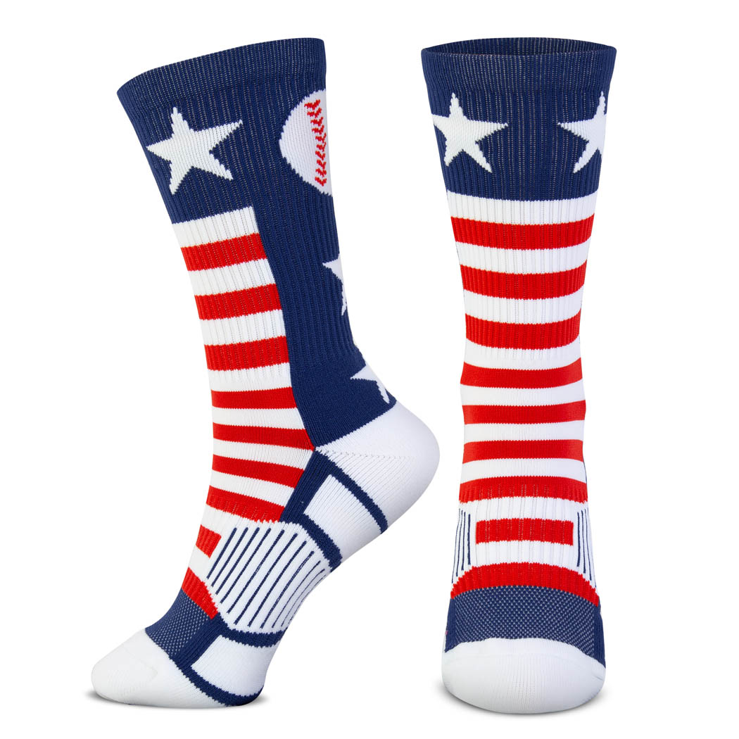 Baseball Woven Mid-Calf Socks - Patriotic | ChalkTalkSPORTS