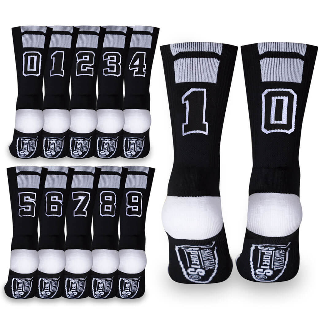 Team Number Woven Mid Calf Socks - Black | ChalkTalkSPORTS