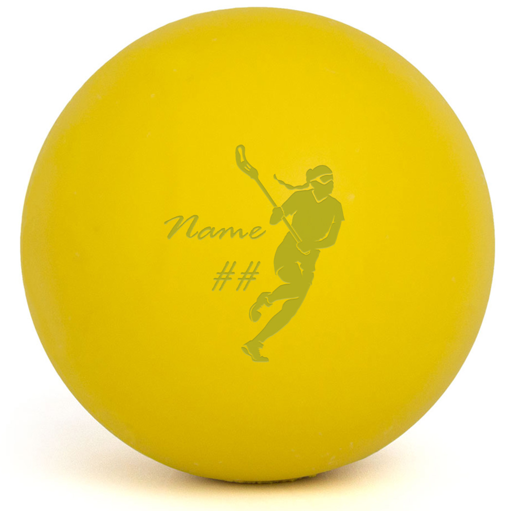 Personalized Engraved Lacrosse Ball Lacrosse Girl Name and Number (Yellow Ball) - Personalization Image