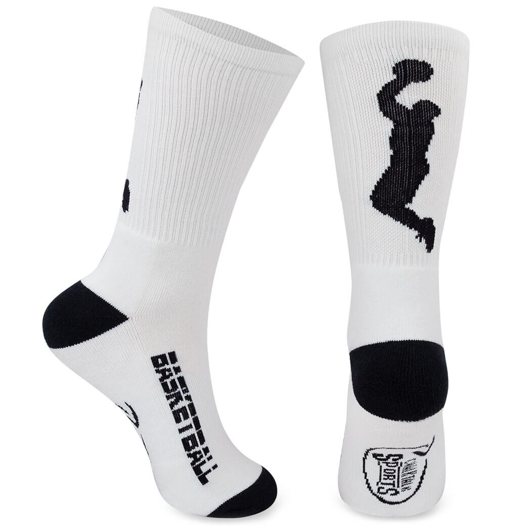 Basketball Player Half Cushioned Crew Socks - White/Black (One Size ...
