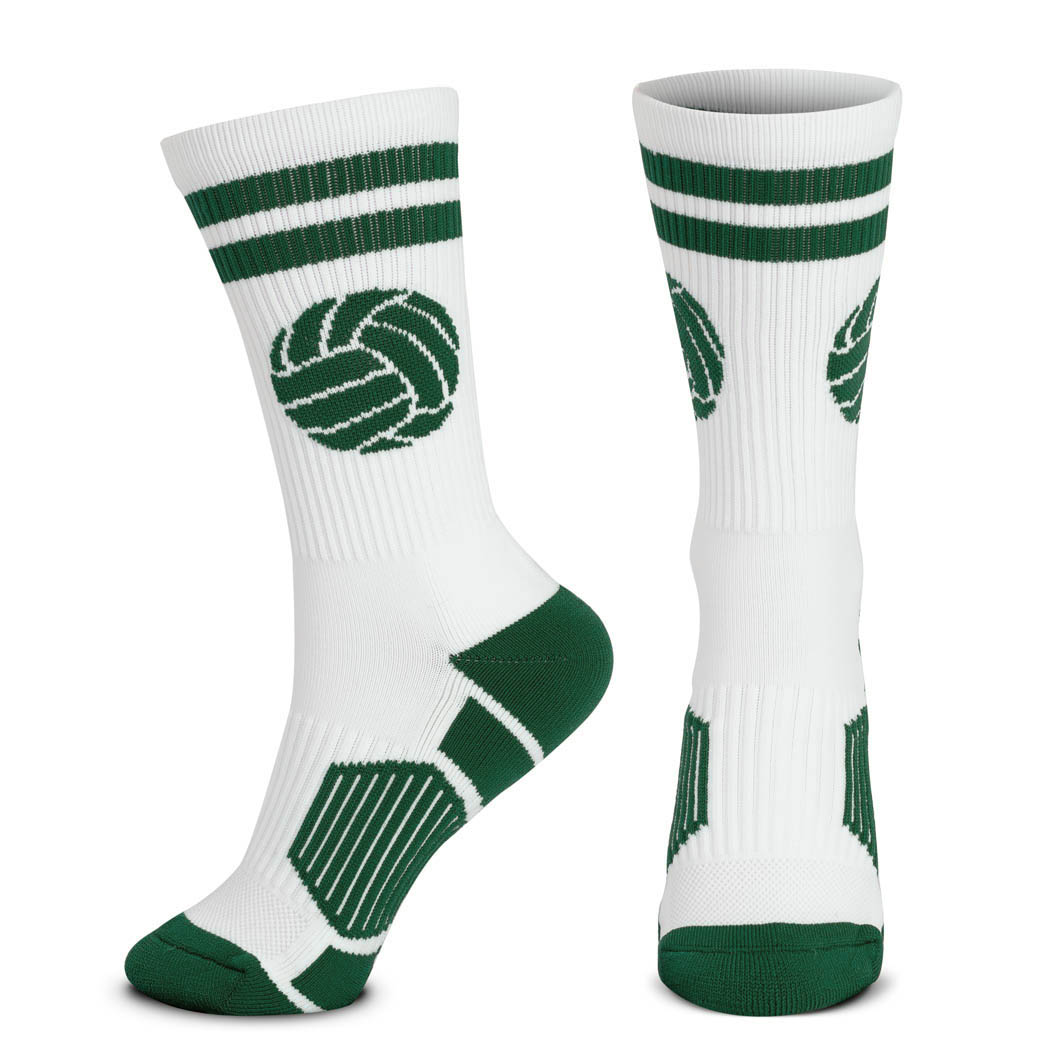 Volleyball Woven Mid-Calf Socks - Ball (White/Green) | ChalkTalkSPORTS