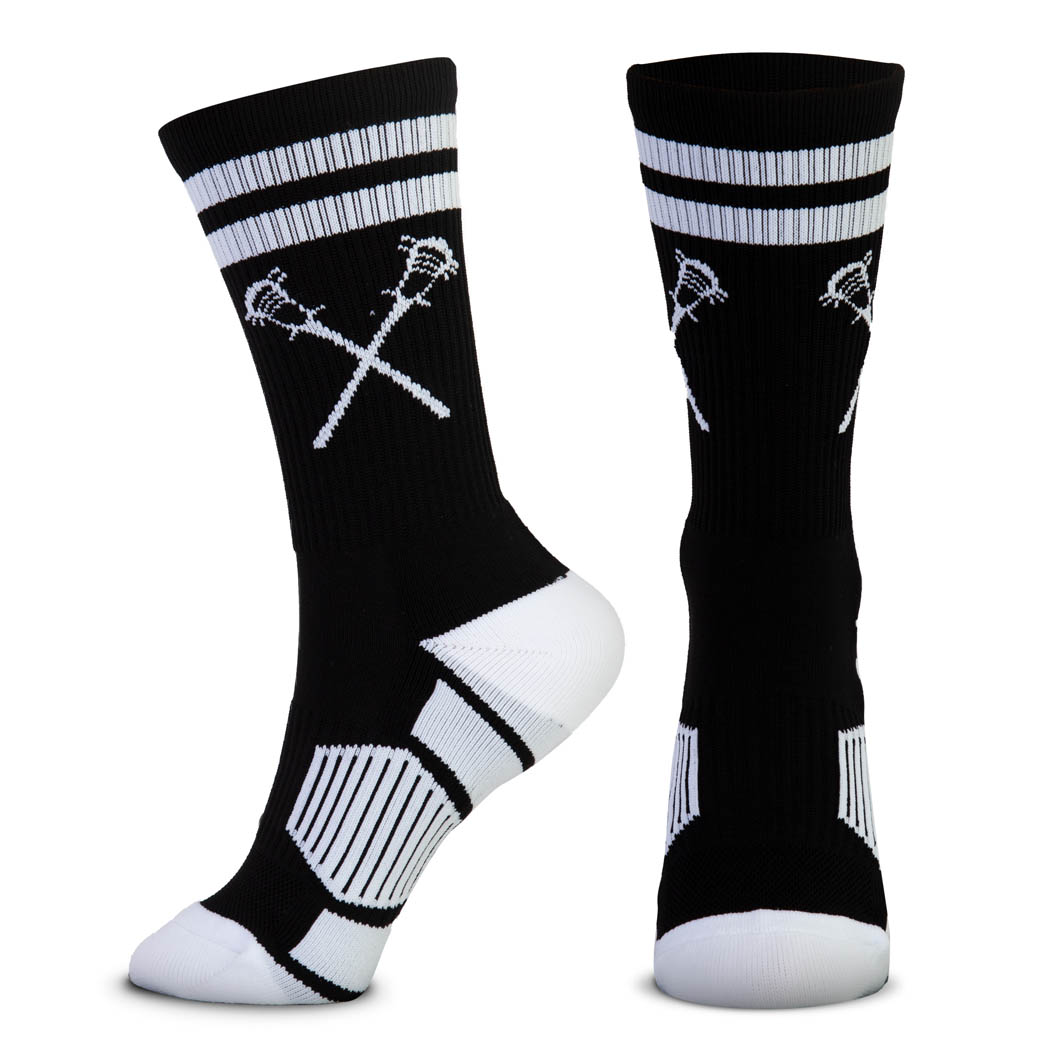 Guys Lacrosse Woven Mid-Calf Socks - Retro Crossed Sticks (Black/White ...