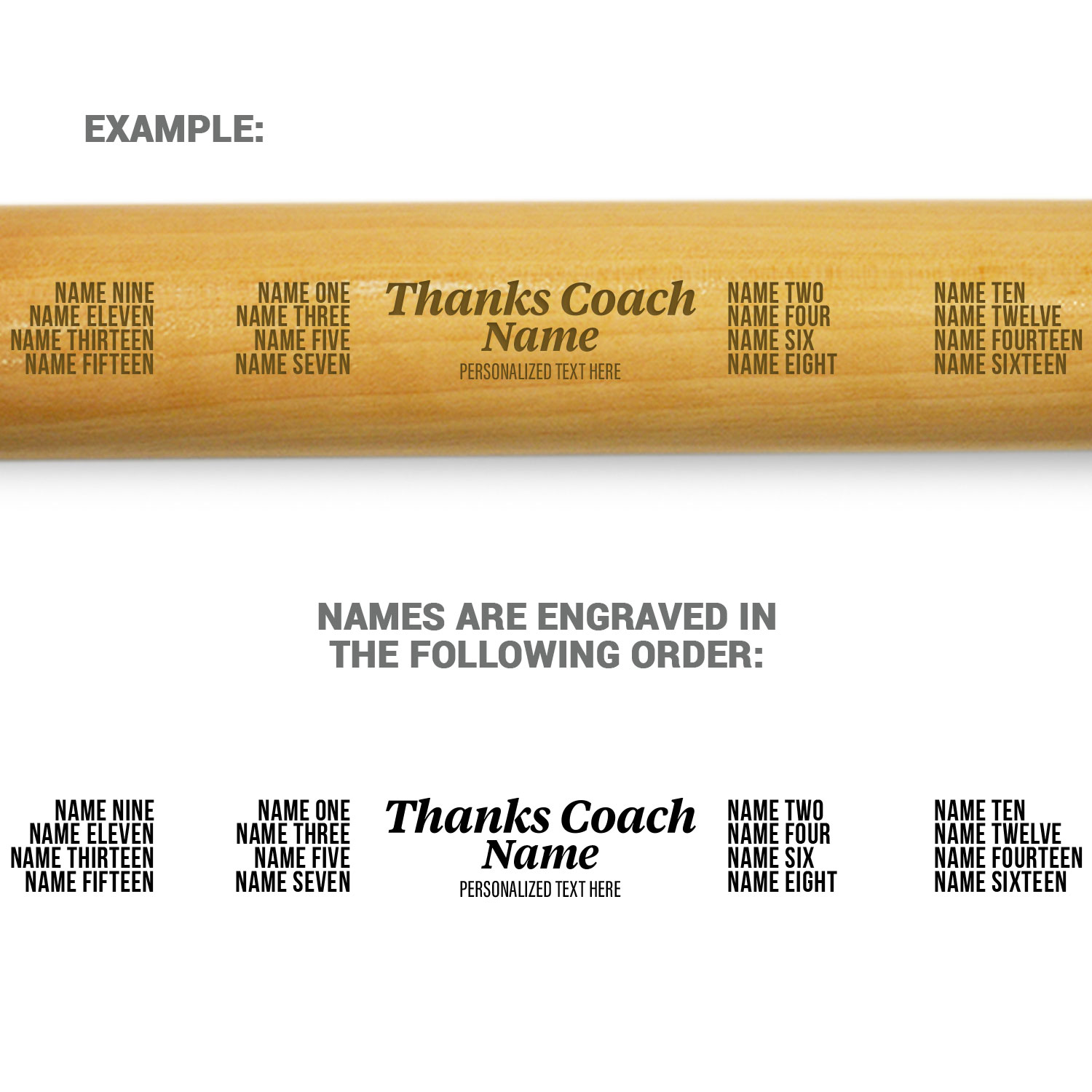 Engraved Mini Baseball Bat - Thanks Coach With Roster - Personalization Image