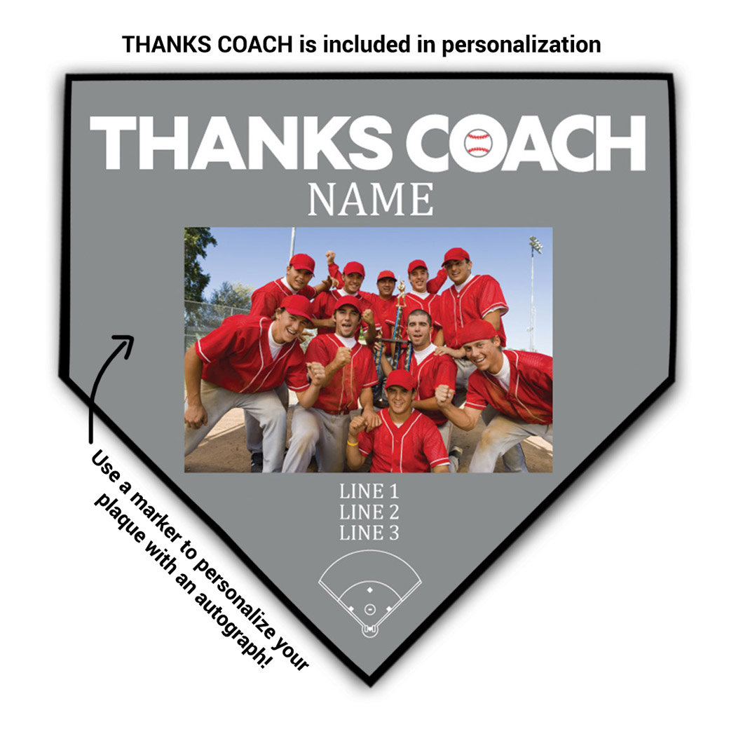 Baseball Home Plate Plaque - Thank You Coach Photo - Personalization Image