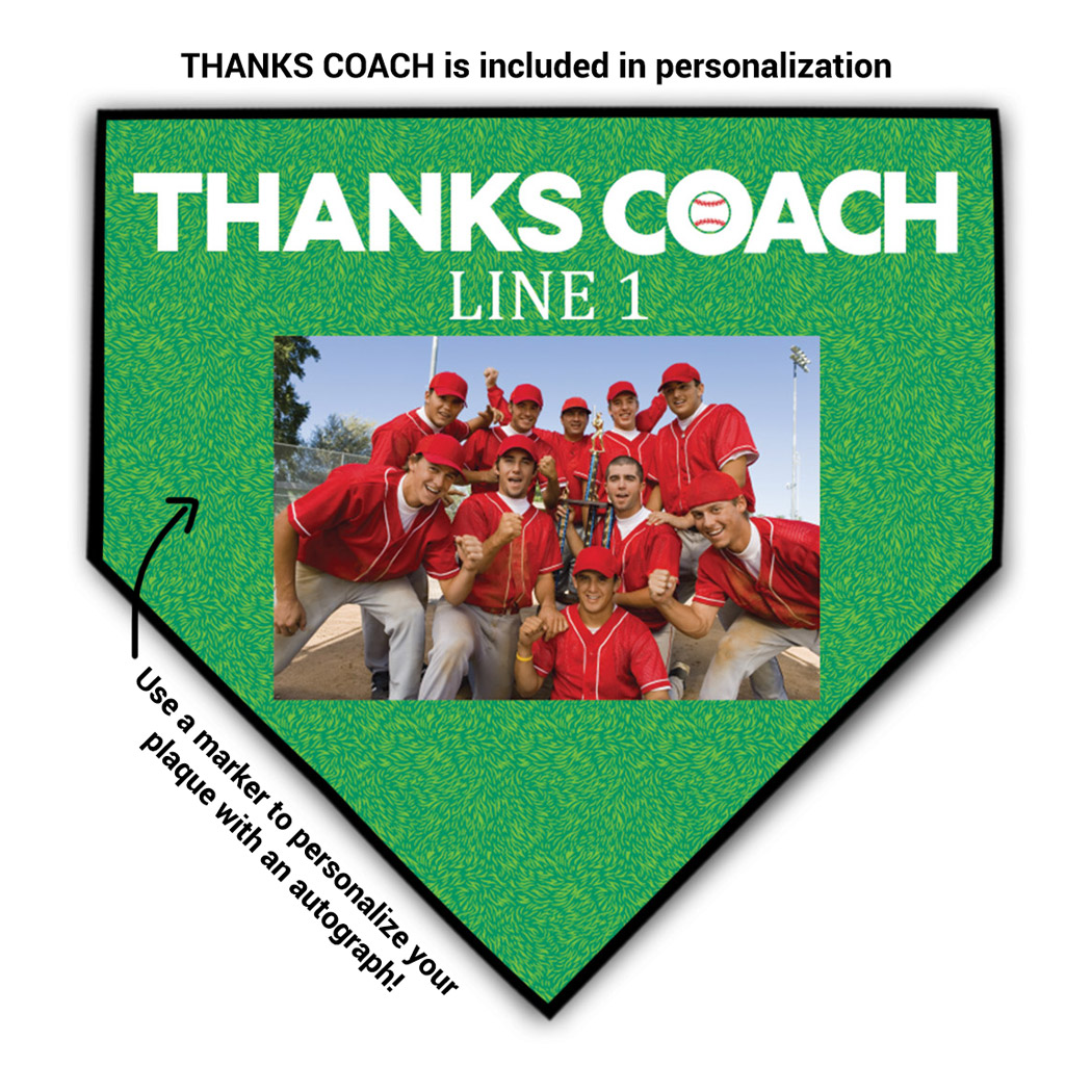 Baseball Home Plate Plaque - Thank You Coach Photo Autograph - Personalization Image