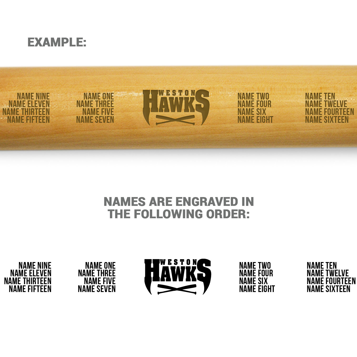 Engraved Mini Baseball Bat - Team Logo With Roster - Personalization Image