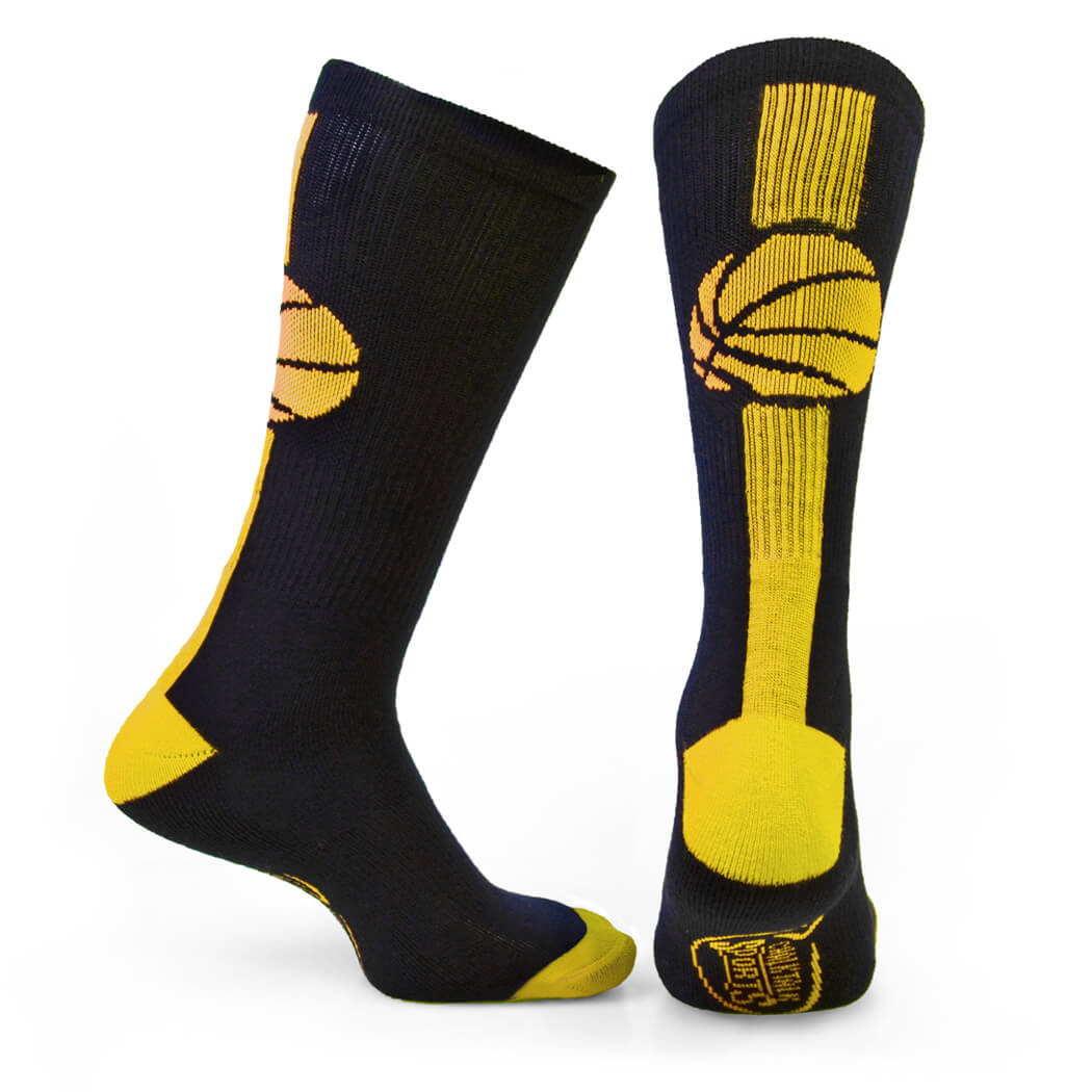 Mid-Calf Basketball Socks - Black/Yellow | ChalkTalkSPORTS