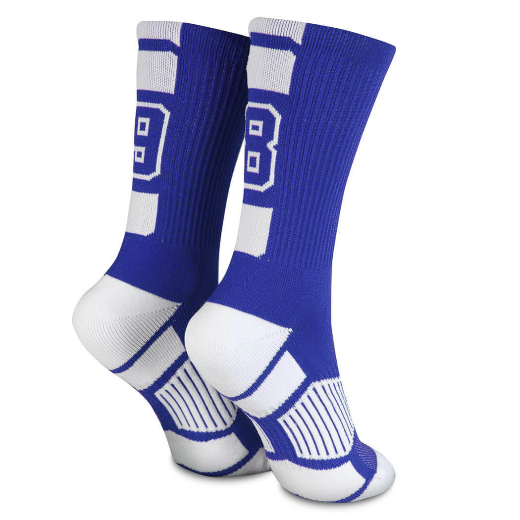 Gray /& Blue Athletic Socks by ChalkTalkSPORTS Custom Team Number Mid-Calf Crew Socks