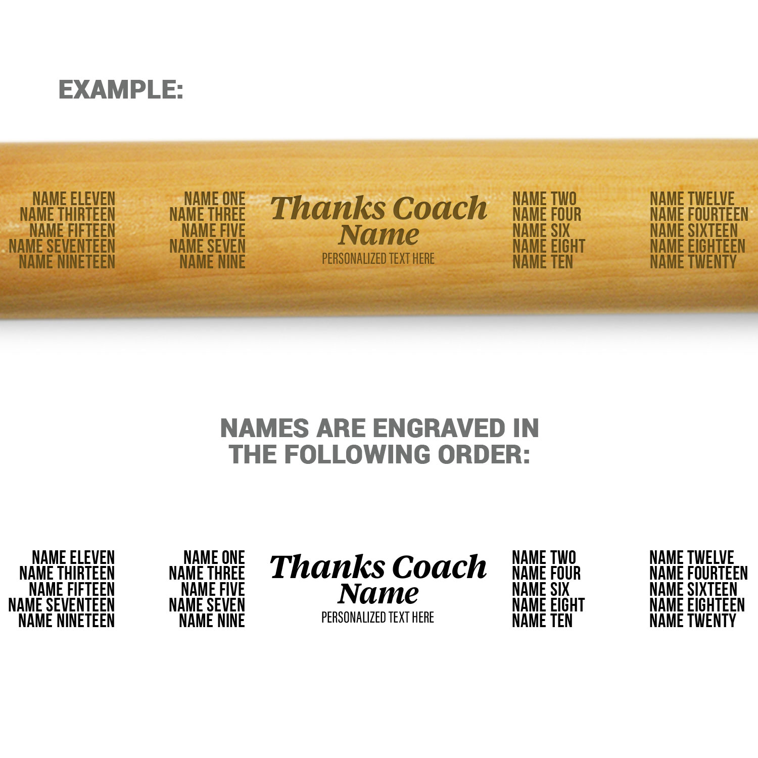 Engraved Mini Baseball Bat - Thanks Coach With Roster - Personalization Image