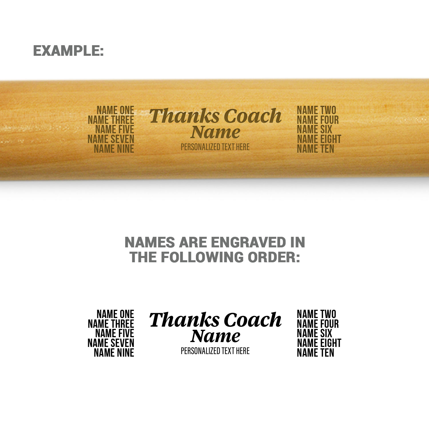 Engraved Mini Baseball Bat - Thanks Coach With Roster - Personalization Image
