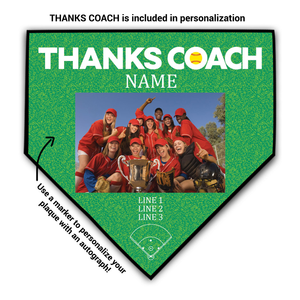 Softball Home Plate Plaque - Thank You Coach Photo - Personalization Image